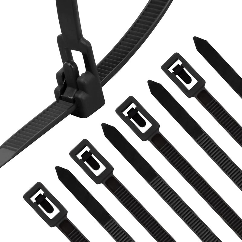 Xingo 100Pcs 16 Inch Black Releasable Cable Zip Ties Adjustable Wire Cable Ties, Reusable Zip Ties Tie Straps For Multi-Purpose Use Indoor And Outdoor Plastic Tie Wire - Image 1